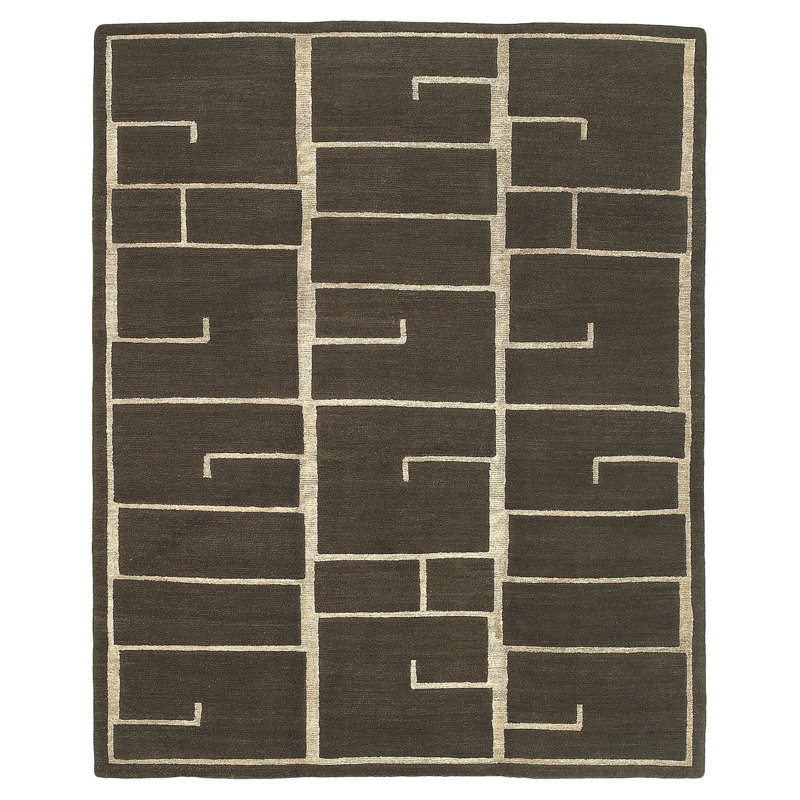 Shanghai Geometric Area Rug in Brown/White, Rectangle 8' x 10'