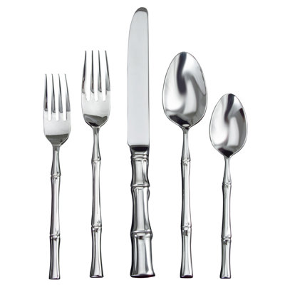 Ricci Argentieri Bamboo Satin 5 Piece 18/10 Stainless Steel Flatware Set, Service For 1