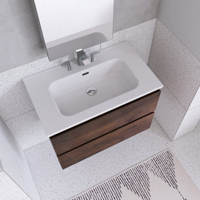 Meuble-lavabo mural avec lavabo en céramique et trois trous de robinet