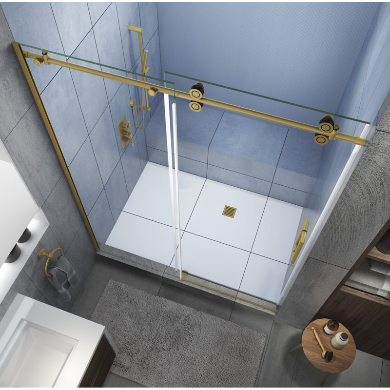 Langham XL 68 - 72" W x 80" H Sliding Frameless Shower Door, Right, Brushed Gold