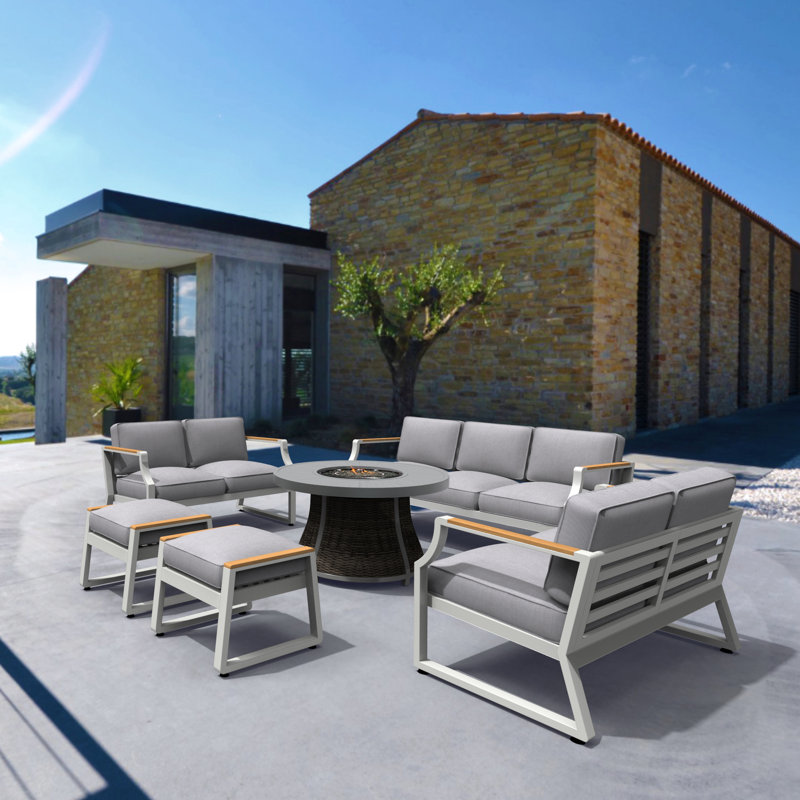 Areefa 9 - Person Patio Conversation Set with Cushions, White