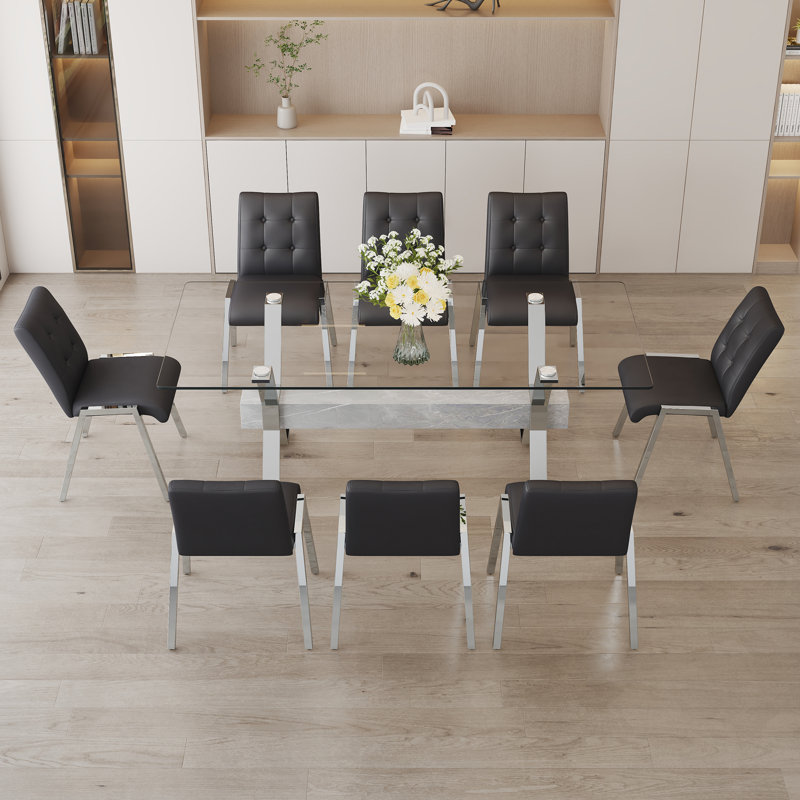 Ensemble de table de salle à manger, Argent/blanc, 9, Noir