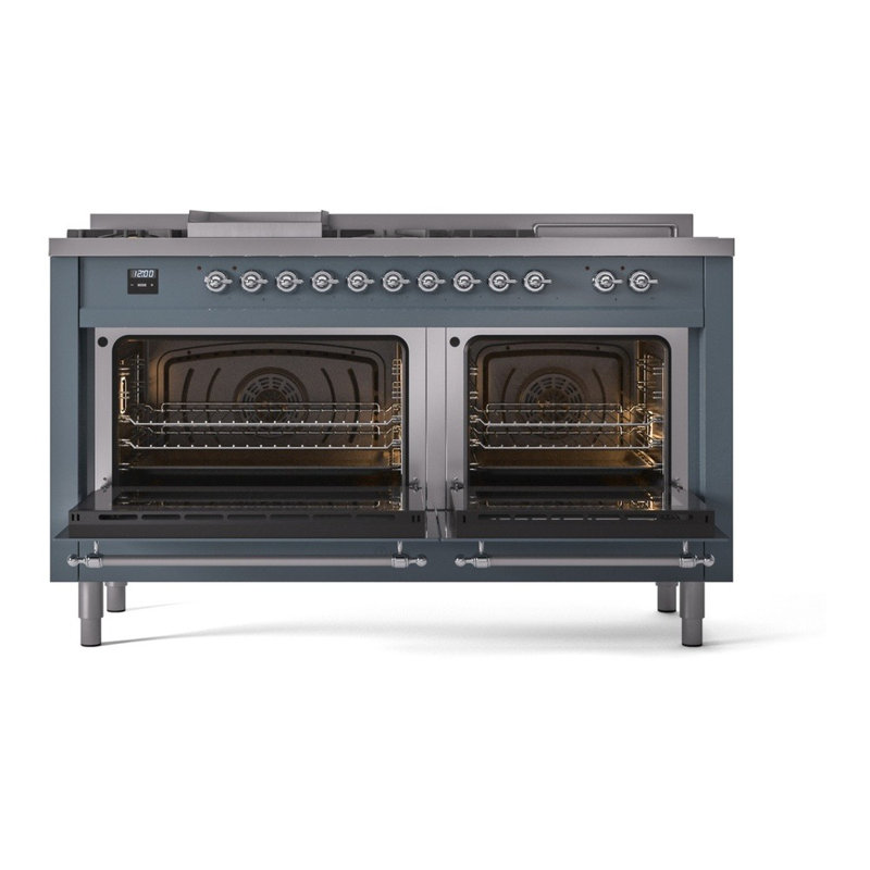 ILVE Nostalgie II Series 60 inch Dual Fuel Range with 5 Sealed Burners, Griddle, Frenchtop (Glass Door), Liquid Propane