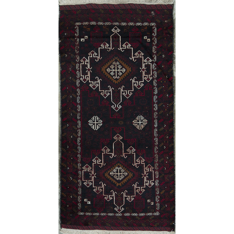 Hand-Knotted High-Quality Black and Red Area Rug