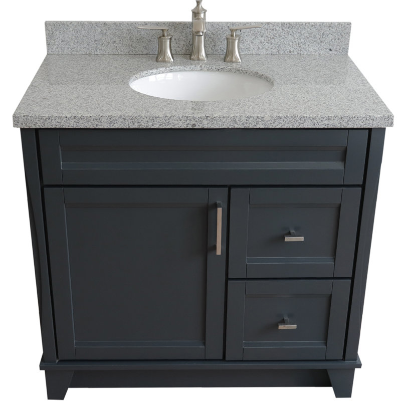 Amedea 37'' Single Bathroom Vanity with Top, Gray Granite, Dark Gray