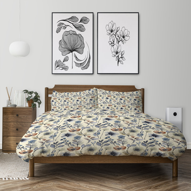 Floral Duvet Cover, King Duvet Cover + 2 King Shams