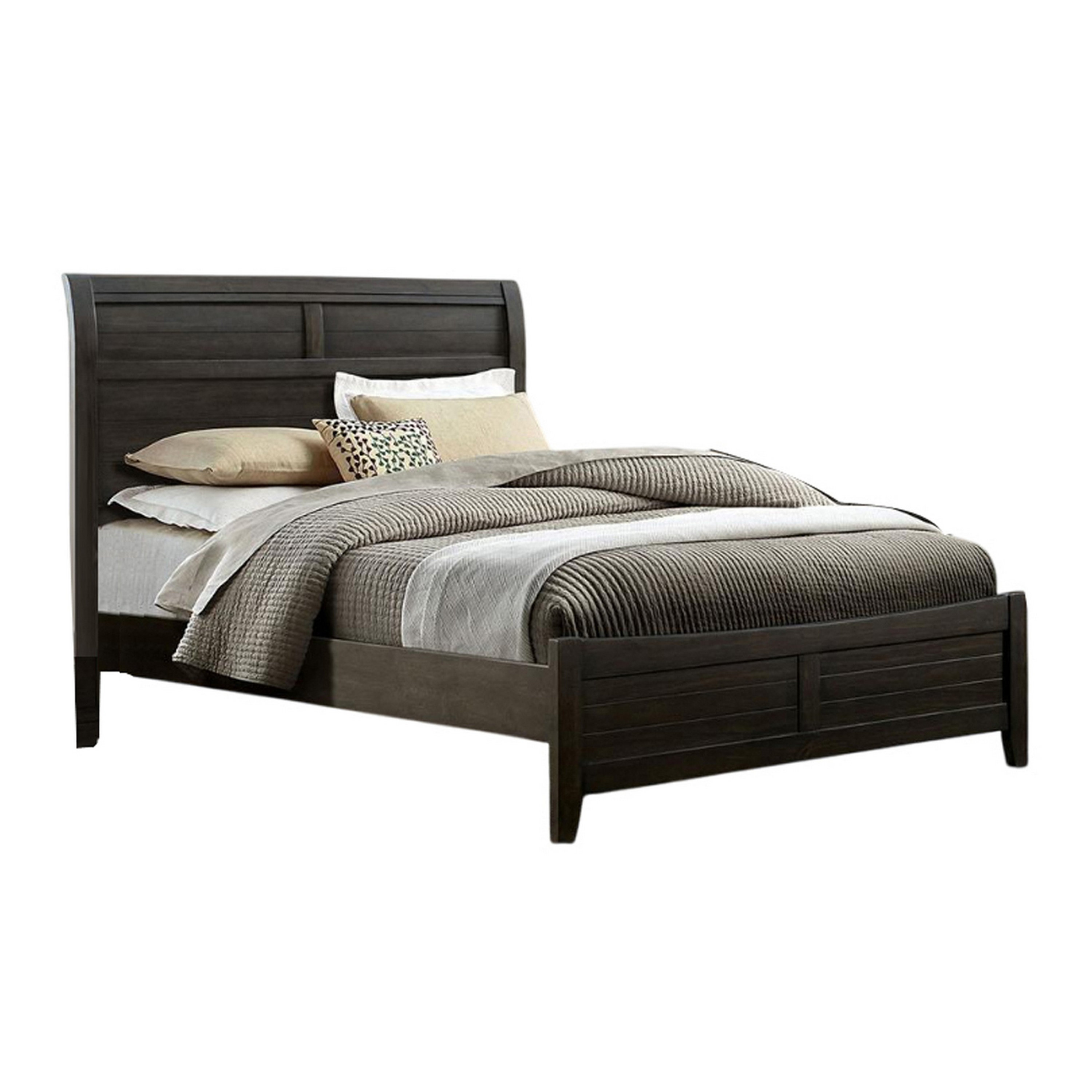 Benjara Lit Lyna, tête de lit courbée, bois massif brun noyer riche ...