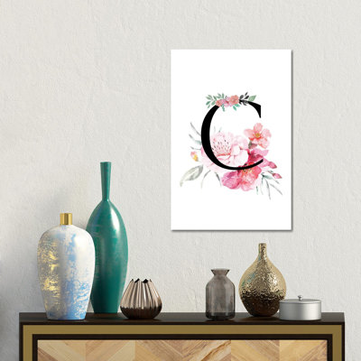 'C' Initial Monogram With Watercolor Flowers by Page Turner - Gallery-Wrapped Canvas Giclée on Canvas