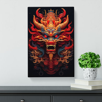 Chinese Dragon Geometric Art No.3 - Wrapped Canvas