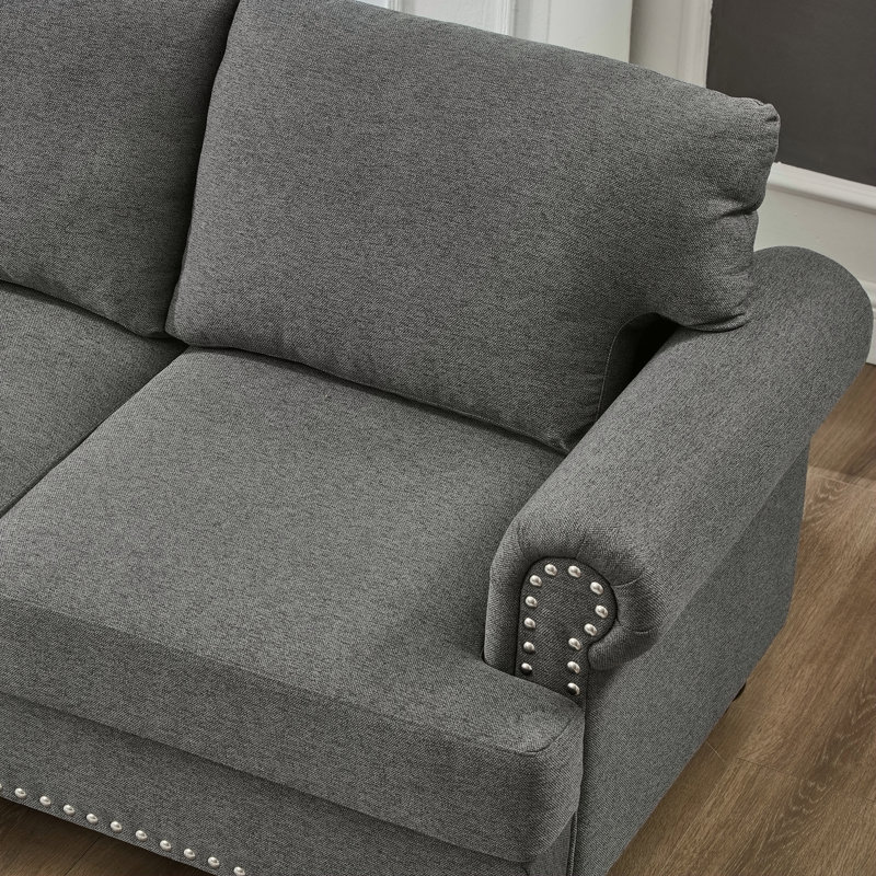 59,5 po. Housse de salon moderne en tissu classique gris en polyester., Gris