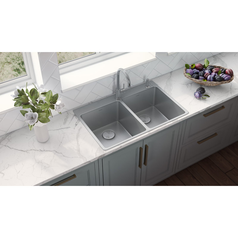 Ruvati 37" Stainless Steel Double Bowl Drop-In Kitchen Sink