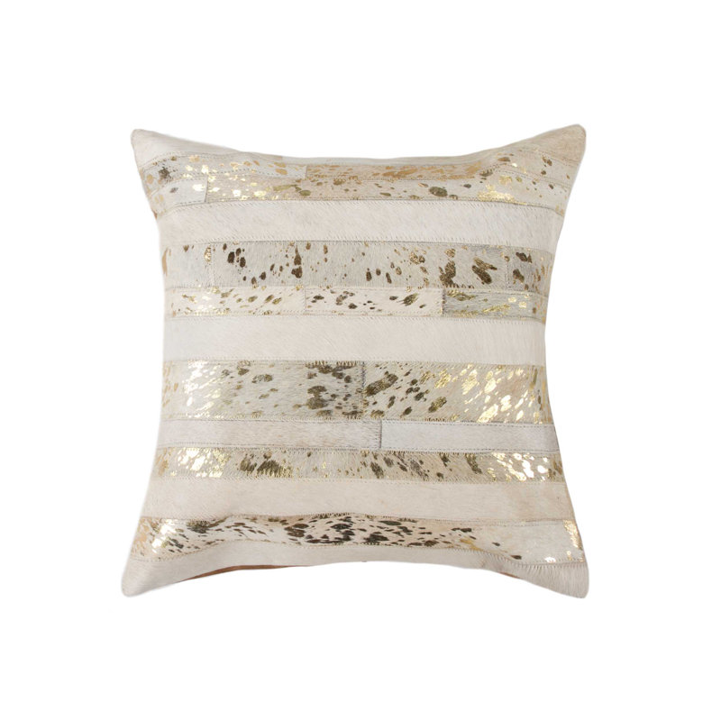 Coussin 18 "en peau de vache abstraite, Naturel / Or