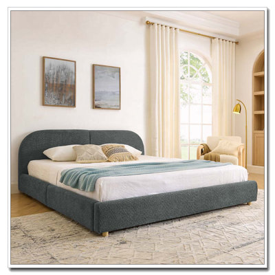Modern Minimalist Style Upholstered Bed Frame Curved Headboard, Sturdy Leg