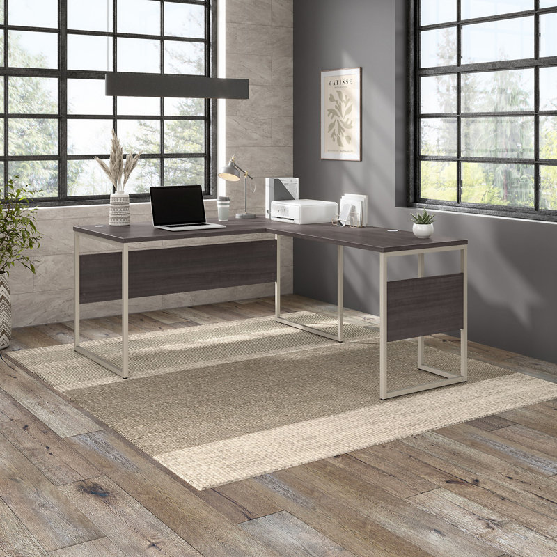Ensemble de bureau d'ordinateur en forme de L Gaythorne en gris orage - réversible, Noir