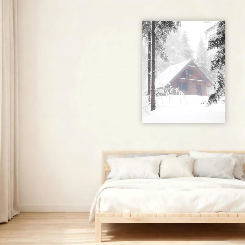 Snow Scene Cabin Unframed Canvas Wall Art  24" X 36"