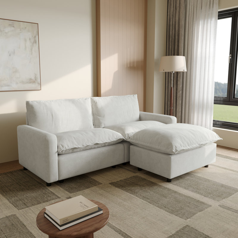 Canapé modulaire rembourré 3 pièces en tissu de lin avec repose-pieds pour petits espaces 3 pièces, Beige