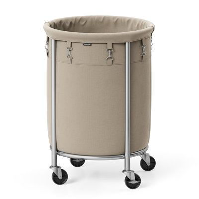Laundry Basket With Wheels, Rolling Round Heavy-Duty Laundry Hamper Cart With Steel Frame And Removable Bag, 2 Locking Wheels