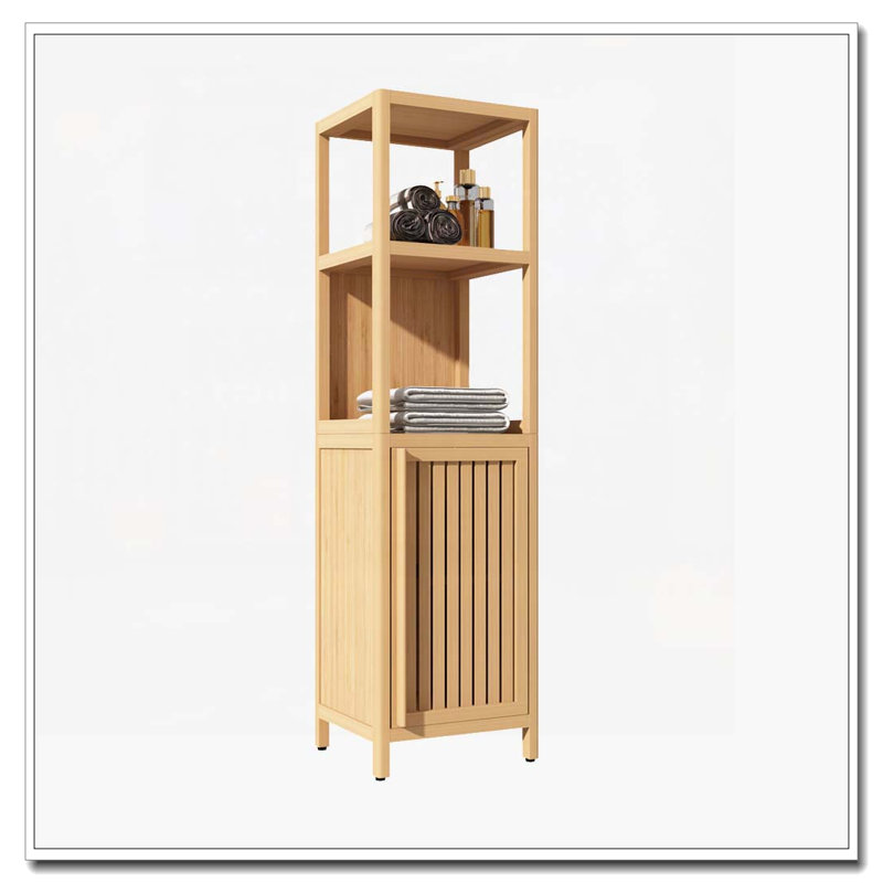Bathroom Bamboo Storage Cabinet, Freestanding Floor Cabinet with Door and Shelf for Bathroom, Living Room, Bedroom, Hallway, Kitchen