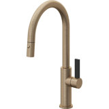 Corsano Contemporary Pull Down Kitchen Faucet with Button Sprayer High Arc Spout and BFB Series Handle
