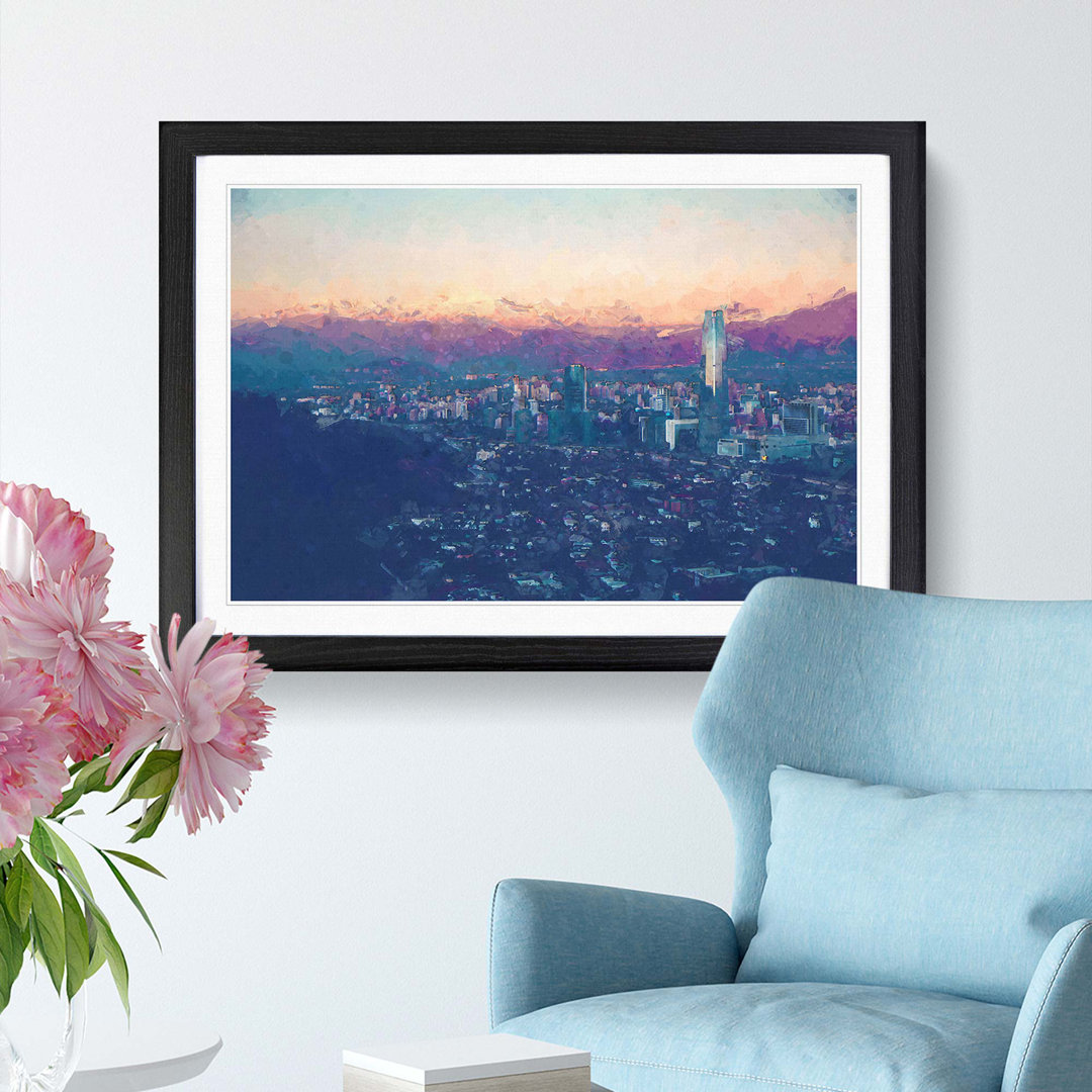 Santiago Skyline in Chile in Abstract - Picture Frame Graphic Art Print