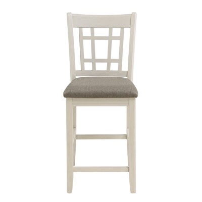 Chaises à hauteur de comptoir blanc antique avec cadre en bois 2 pièces - Siège rembourré brun
