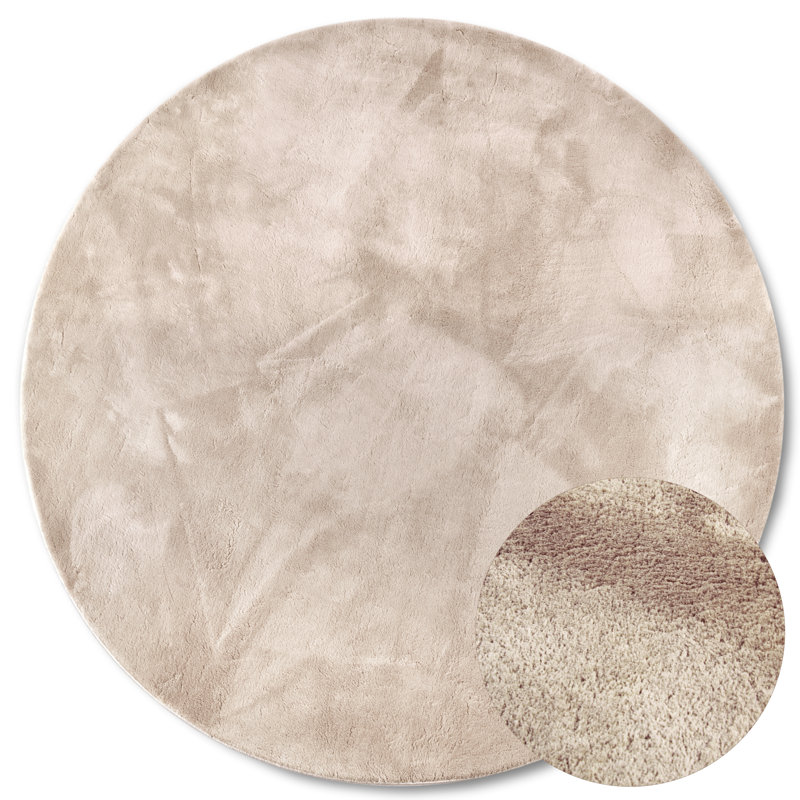, Cream Leon high pile rug, Round 160cm