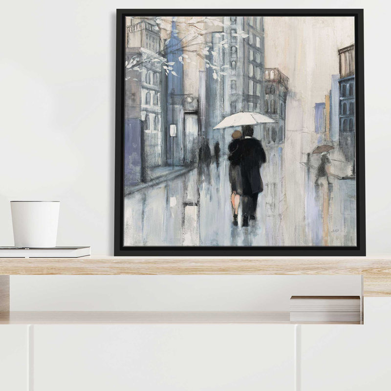 " Spring Rain New York Neutral Crop " by Julia Purinton Painting Print, 27.5" W x 27.5" H, Black Framed