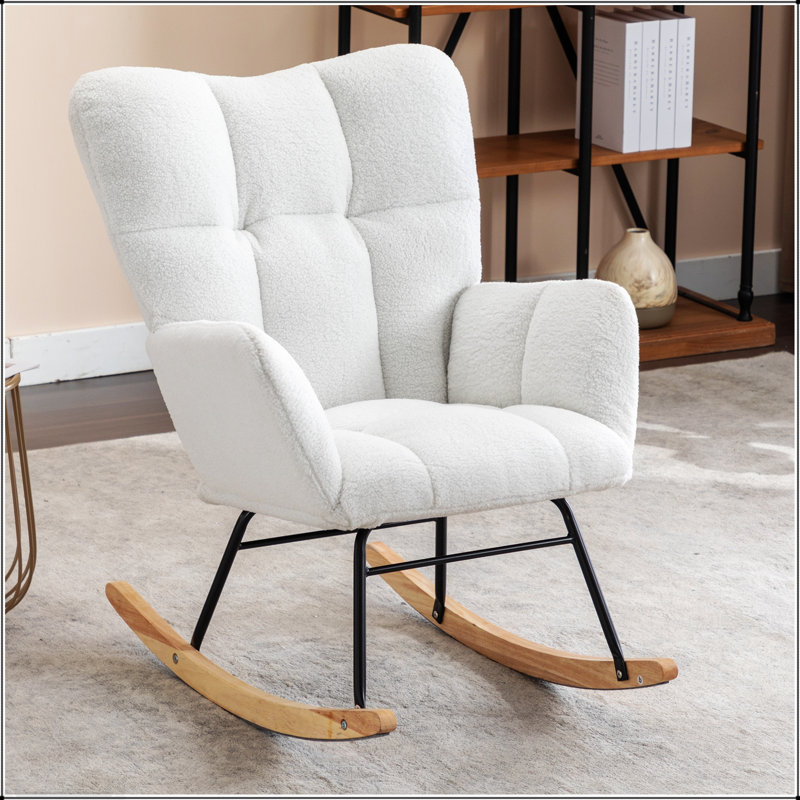 Fauteuil oscillant oscillant en tissu ivoire Teddy | Idée de cadeau