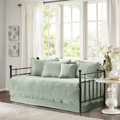 Housse de lit de jour réversible 6 pièces - Bord festonné, matelas pour lit simple, avec housse, 3 taies décoratives, bordure décorative, couleur, taille,