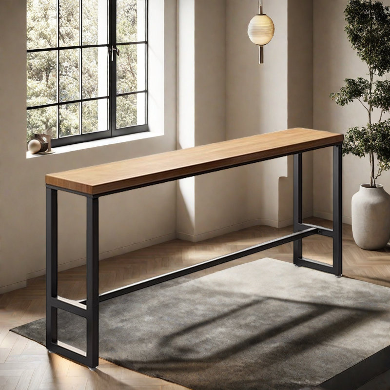 Table de bar en bois massif de style industriel, H 41,3 po x L 70,8 po x l 15,7 po