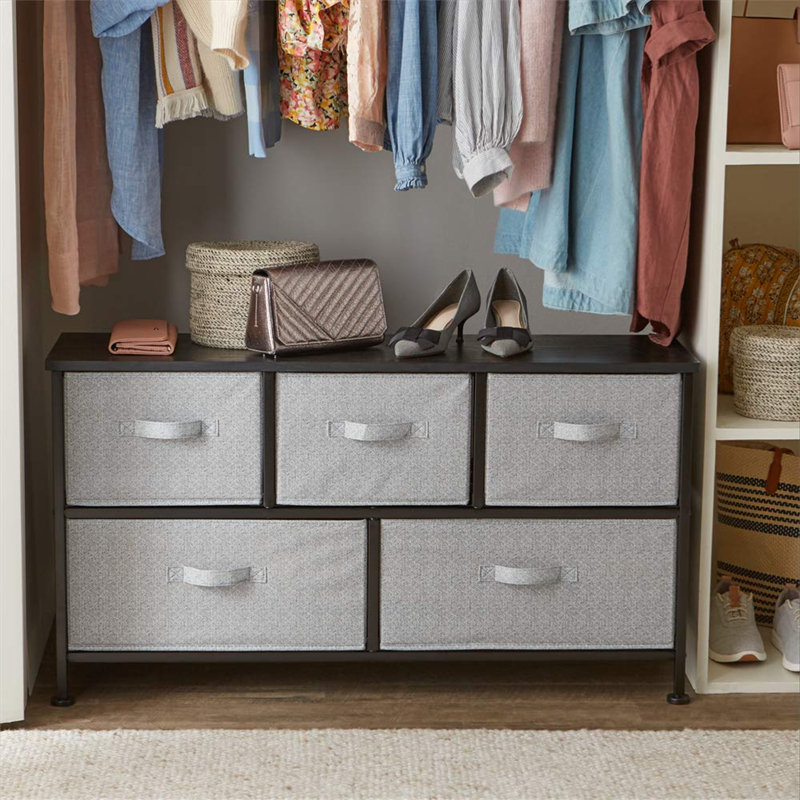 Theus 102.11cm W 5 - Drawer Chest of Drawers, Black/Grey