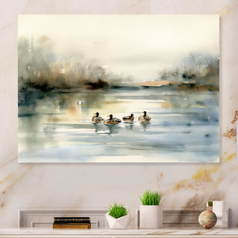 «Ducks in Pond II», reproduction d'art en métal, H 24 po x l 32 po