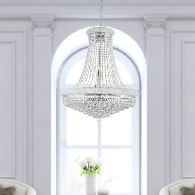 Crystal 28" Chrome Chandelier for Dining Rooms Foyers Entryways Living Rooms, 18-Light with E12 Bulb Base