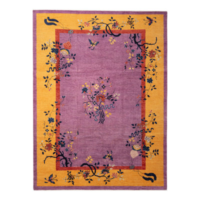 Purple Traditional Art Deco Wool Rug - 8' x 10'