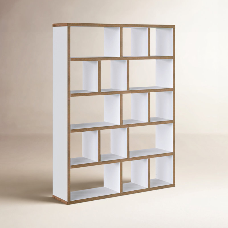 Bibliothèque en bois manufacturé Stetson, Blanc pure / contreplaqué, (Cinq tablettes) H 78 po x l 59 po x P 13 po