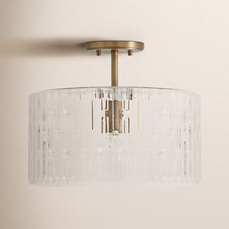 Morrone Glass Semi Flush Mount, Aged Brass
