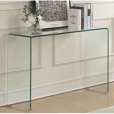    Rapoza Glass Console Table with Metal Frame – Modern Entryway & Living Room Accent