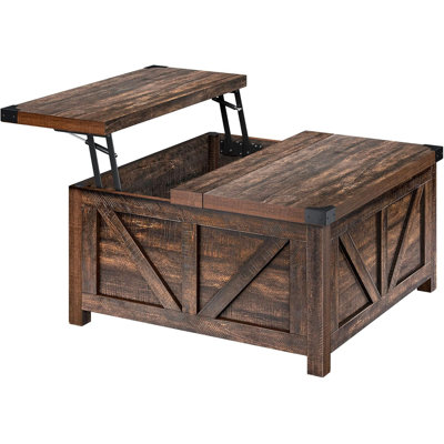 Farmhouse Lift Top Coffee Table With Storage, Wood Square Center Table With Charging Station&USB Ports, Living Room Central Table W/Large Hidden Space, For Living Room, Bedroom, Home Office