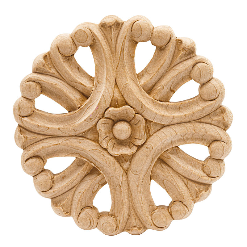 5-1/2 in x 5/8 in Unfinished Large Hand Carved Solid Hard Maple Decorative Rosette Wood Applique