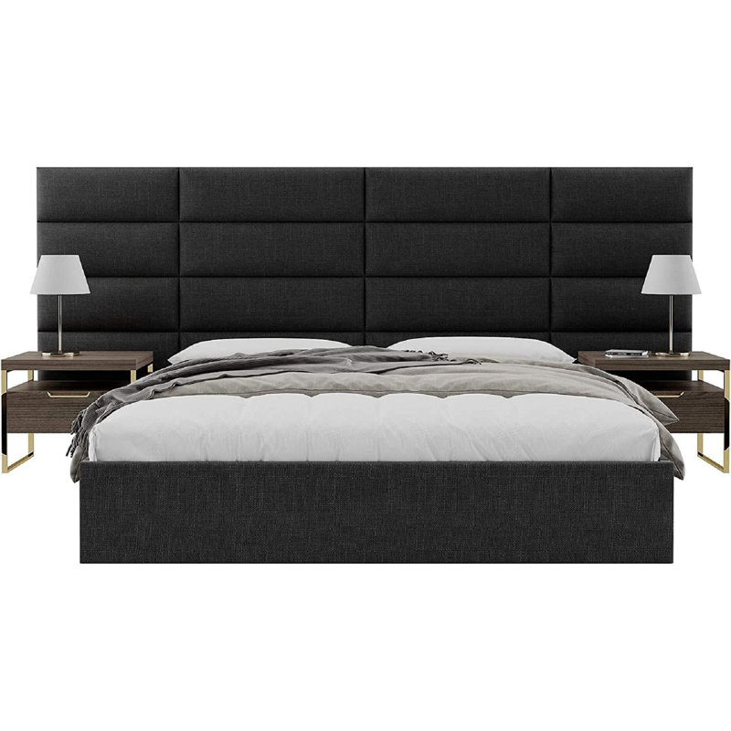 Garen Upholstered Headboard, Weave Steal Black, Super King (6')