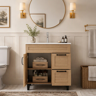Modern Bathroom Vanity with Sink, Soft-Close Drawers, and  Metal Handles for Elegant and Efficient Storage