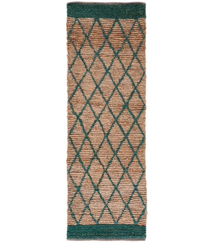 Tapis géométrique en jute / coton naturel tissé à la main en fibres naturelles brun clair, Tapis de couloir 2 pi 6 po x 8 pi