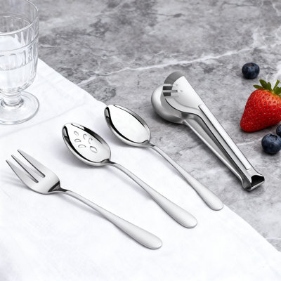 16-Piece Stainless Steel Serving Utensil Set With Serving Spoons, Slotted Spoons, Forks, And Tongs For Buffet, Party, And Banquet Use