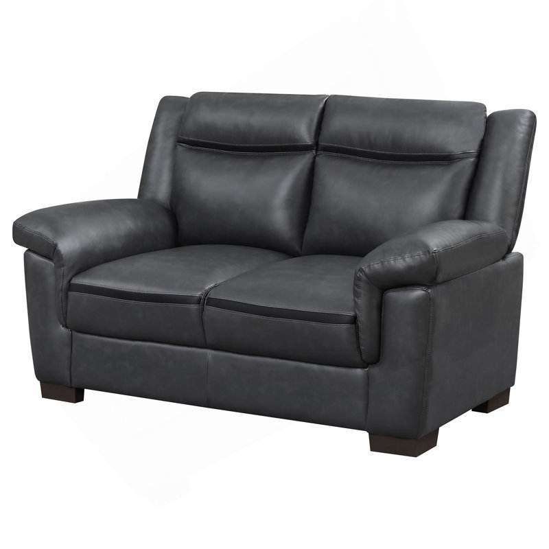 Jacob Grey Contemporary Faux Leather Loveseat With Pillow Top Arms
