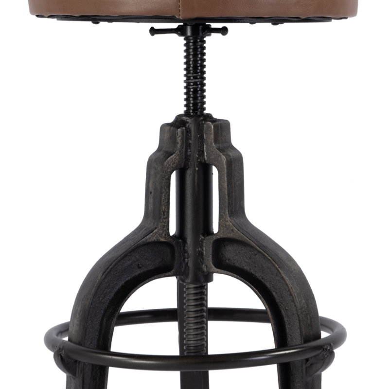 Ismenia 22 in. - 29 in. Adjustable Seat Height Leather and Iron Bar Stool
