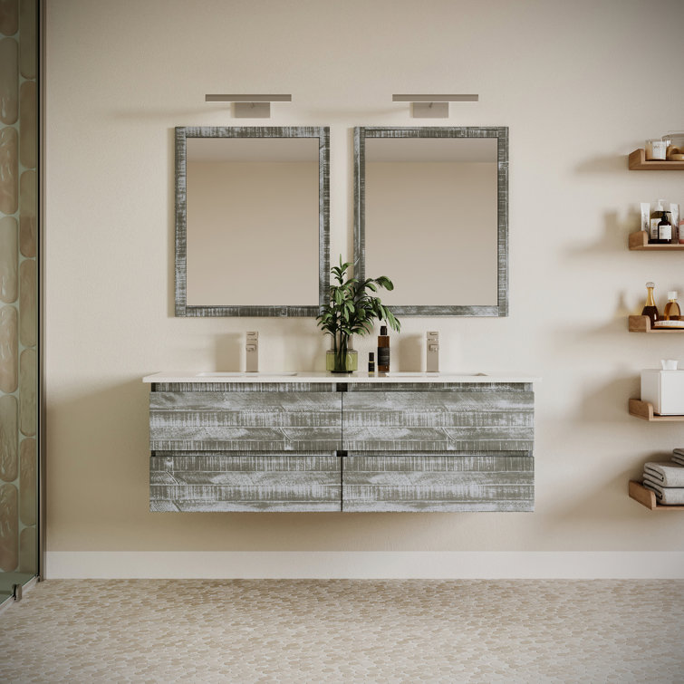 Fresca Formosa 60" Wall Mount Floating Double Sink Bathroom Vanity Set with Top and Sinks - Faucets Not Included