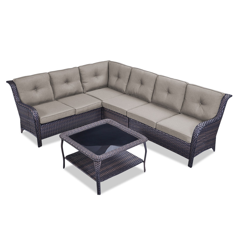Wicker 6 - Person Modular Patio Conversation Sets with Cushions