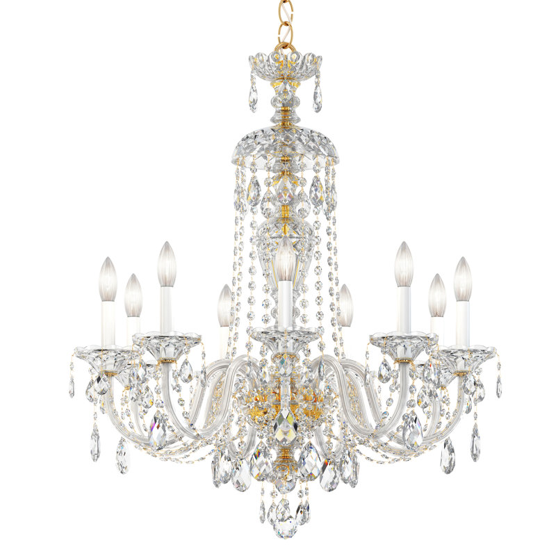 Sterling 9 Light 27in x 31in Chandelier in Gold with Clear Heritage Handcut Crystals, Gold, Chinese (K9)