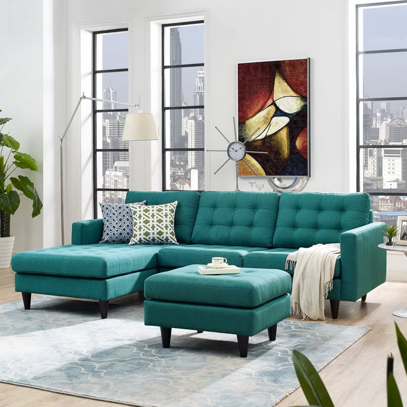 Modway Empress Sectional Sofa, Left Hand Facing, Teal Plainweave 100% Polyeste, 35.5" H x 99.5" W x 63.5" D