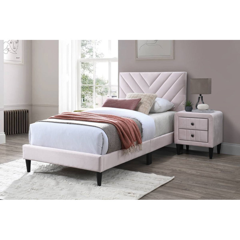 Sylvia Upholstered Platform Bed, Light Pink, Twin